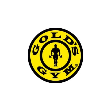 GOLDS GYM - Heartbeat Fitness Repair Gold's Gym logo featuring a muscular figure holding weights in a yellow and black design.