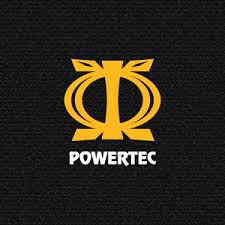 POWERTEC - Heartbeat Fitness Repair Yellow logo with a stylized power symbol and the text "POWERTEC" below it on a black background.