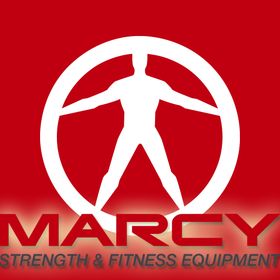 MARCY FITNESS - Heartbeat Fitness Repair Red background with the Marcy logo featuring a stylized human figure and the text "Strength & Fitness Equipment."