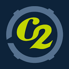 CONCEPT 2 - Heartbeat Fitness Repair Logo featuring the stylized text "C2" in yellow on a blue background.