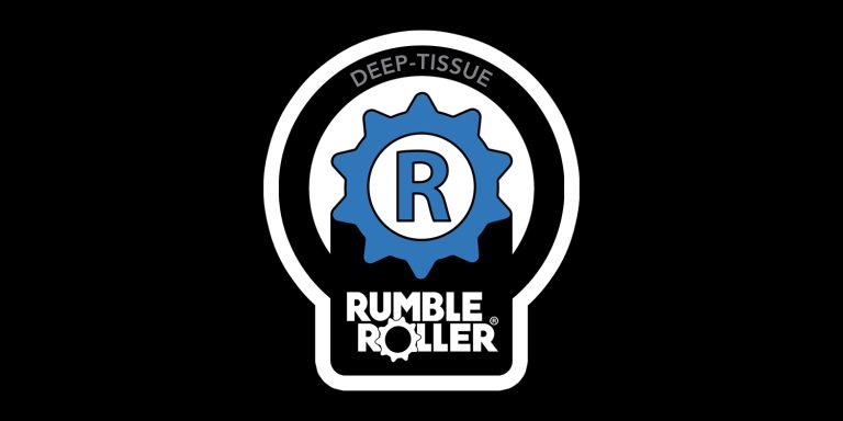 RUMBLE ROLLER - Heartbeat Fitness Repair Rumble Roller logo featuring a blue gear and the brand name on a black background.